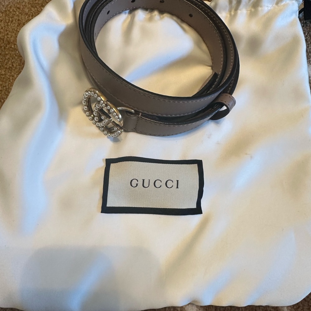 Gucci Pearl Embellished Brown Belt - Picture 2 of 7